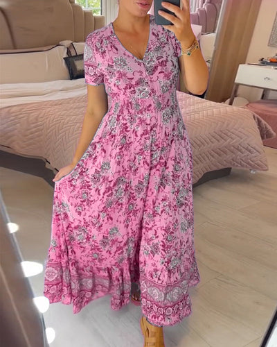 Wibia - Floral Print V-Neck Dress
