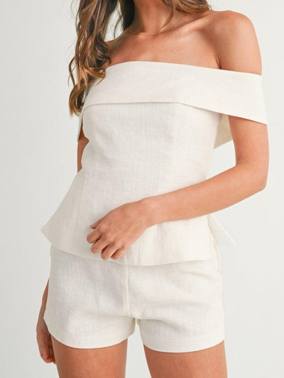 White Cotton and Linen Two-piece Suit